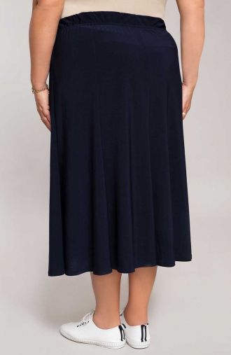 Rozšířená tmavě modrá sukně s klínkem