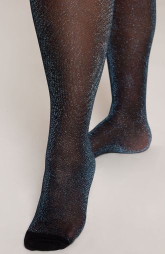 Černé a modré třpytivé punčochové kalhoty Ribessa