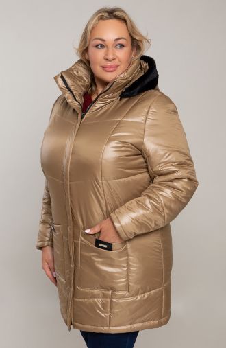 Růžovo-zlatá teplá bunda s kapucí