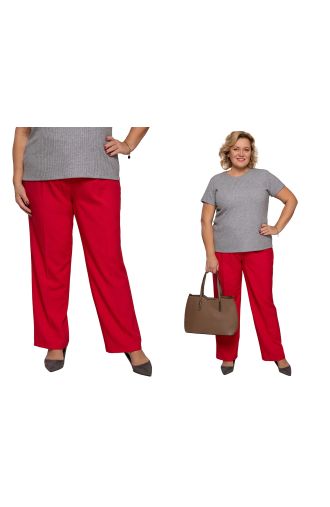 Lněné kalhoty s rovným pasem červené