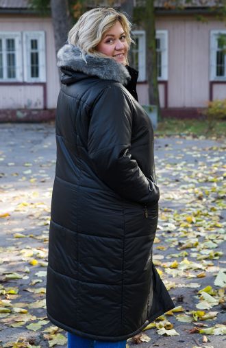 Černá zateplená dlouhá bunda s kapucí