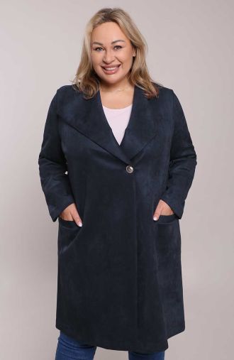 Tmavě modrý kabát s kapsami