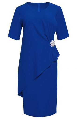 Elegantní safírově modrý šaty s broží