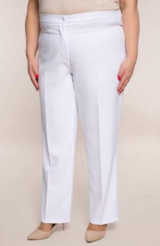 Lněné zkrácené kalhoty v bílé barvě