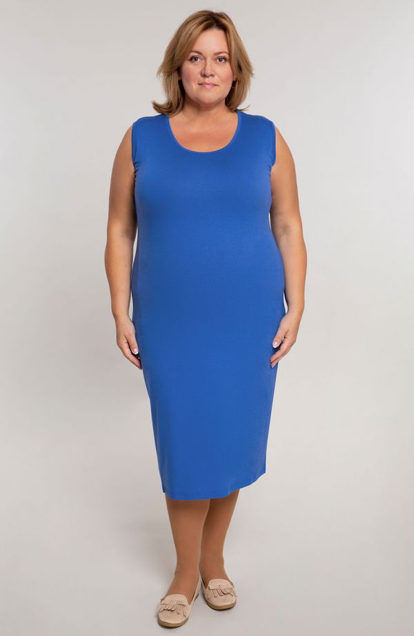 Hladké rovné šaty v safírově modrý barvě